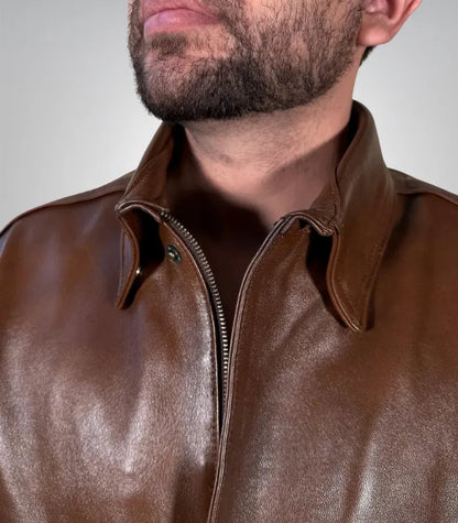 Men’s Classic Brown Leather Bomber Jacket – Vintage Aviator Style