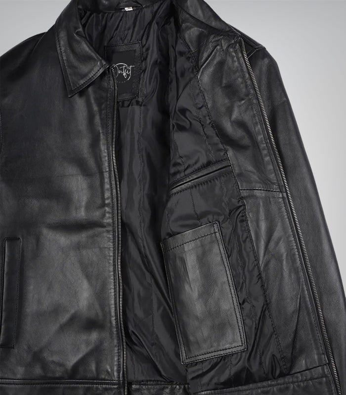 Men's Black Harrington Leather Jacket Real Leather, Classic Mike Style