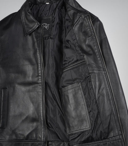 Men's Black Harrington Leather Jacket Real Leather, Classic Mike Style