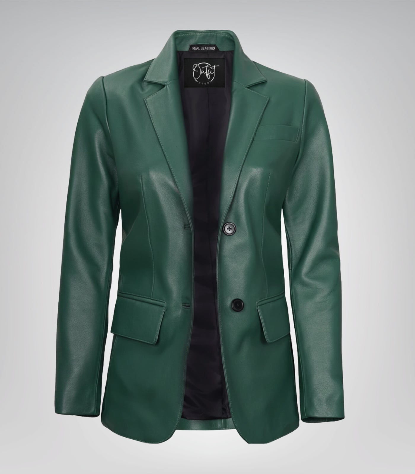 Green genuine lambskin leather blazer for women