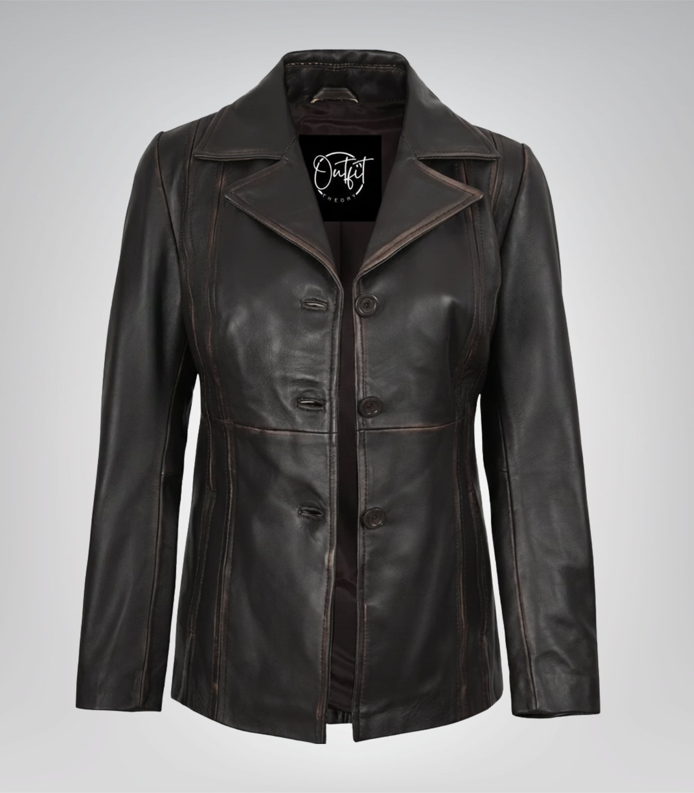 Distressed brown genuine lambskin leather blazer for women