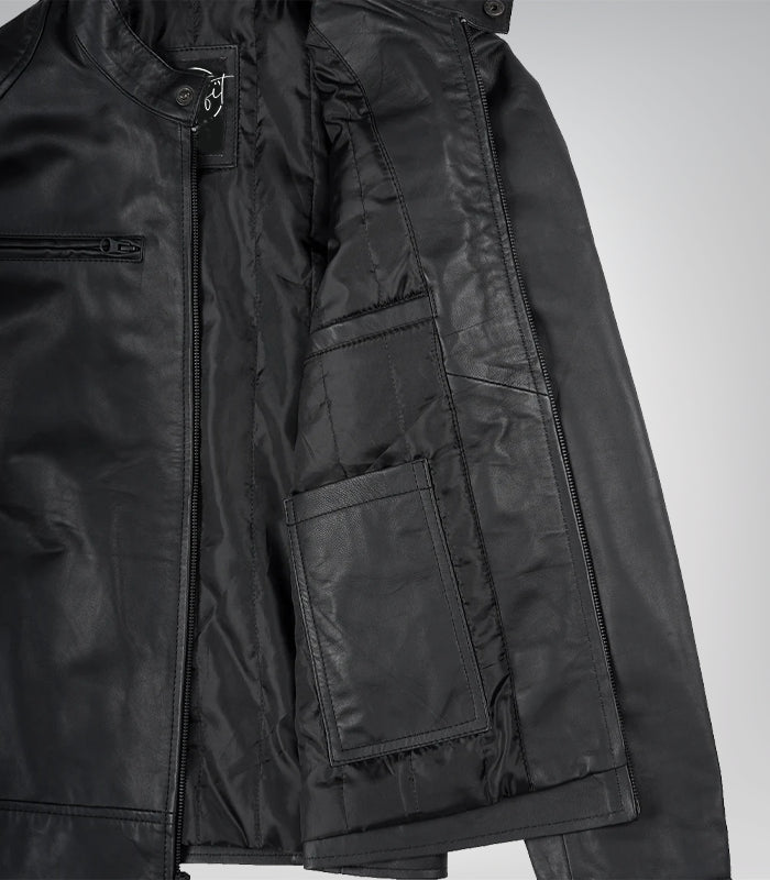 Men’s Matte Black Biker Jacket 100% Real Leather, Café Racer Style
