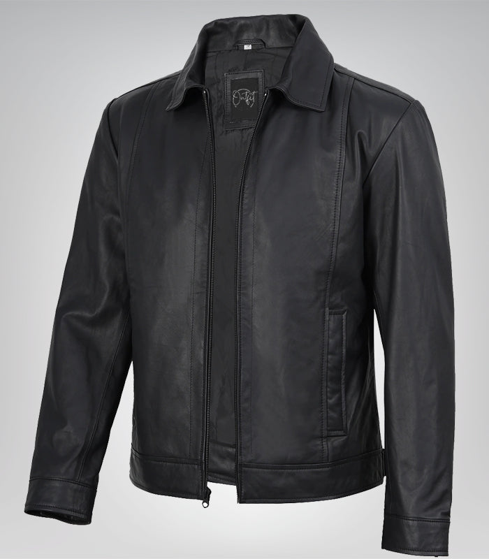 Men’s 100% lambskin motorcycle jacket – matte black classic biker look