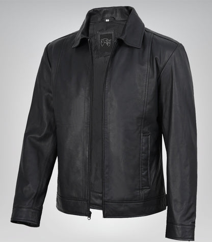 Men’s 100% lambskin motorcycle jacket – matte black classic biker look