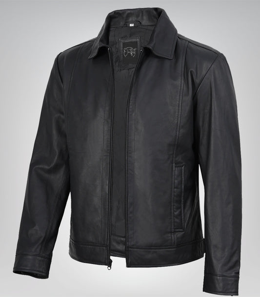Men’s 100% lambskin motorcycle jacket – matte black classic biker look