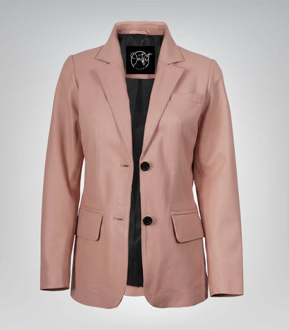 Pink genuine lambskin leather blazer for women