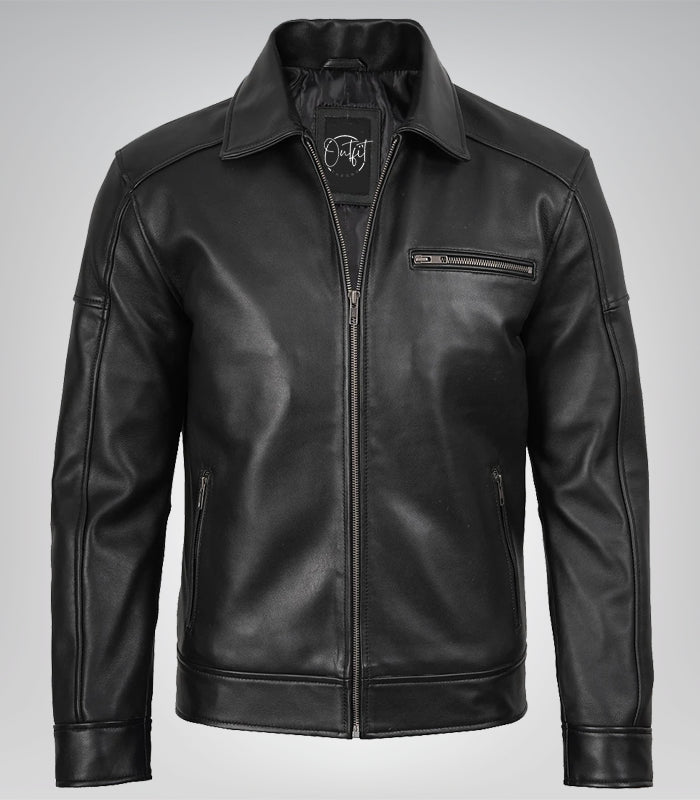 Premium Men’s Black Leather Jacket – Owen Biker Style with Rugged Finish