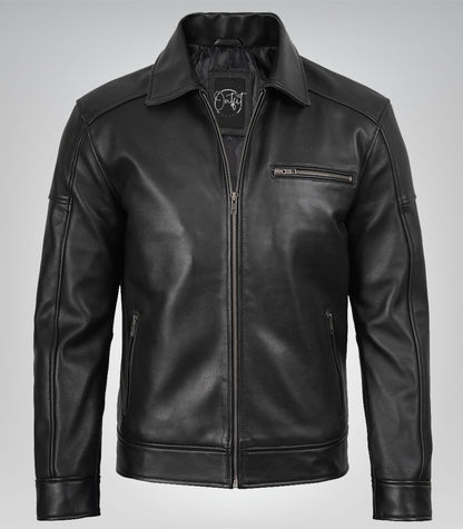 Premium Men’s Black Leather Jacket – Owen Biker Style with Rugged Finish