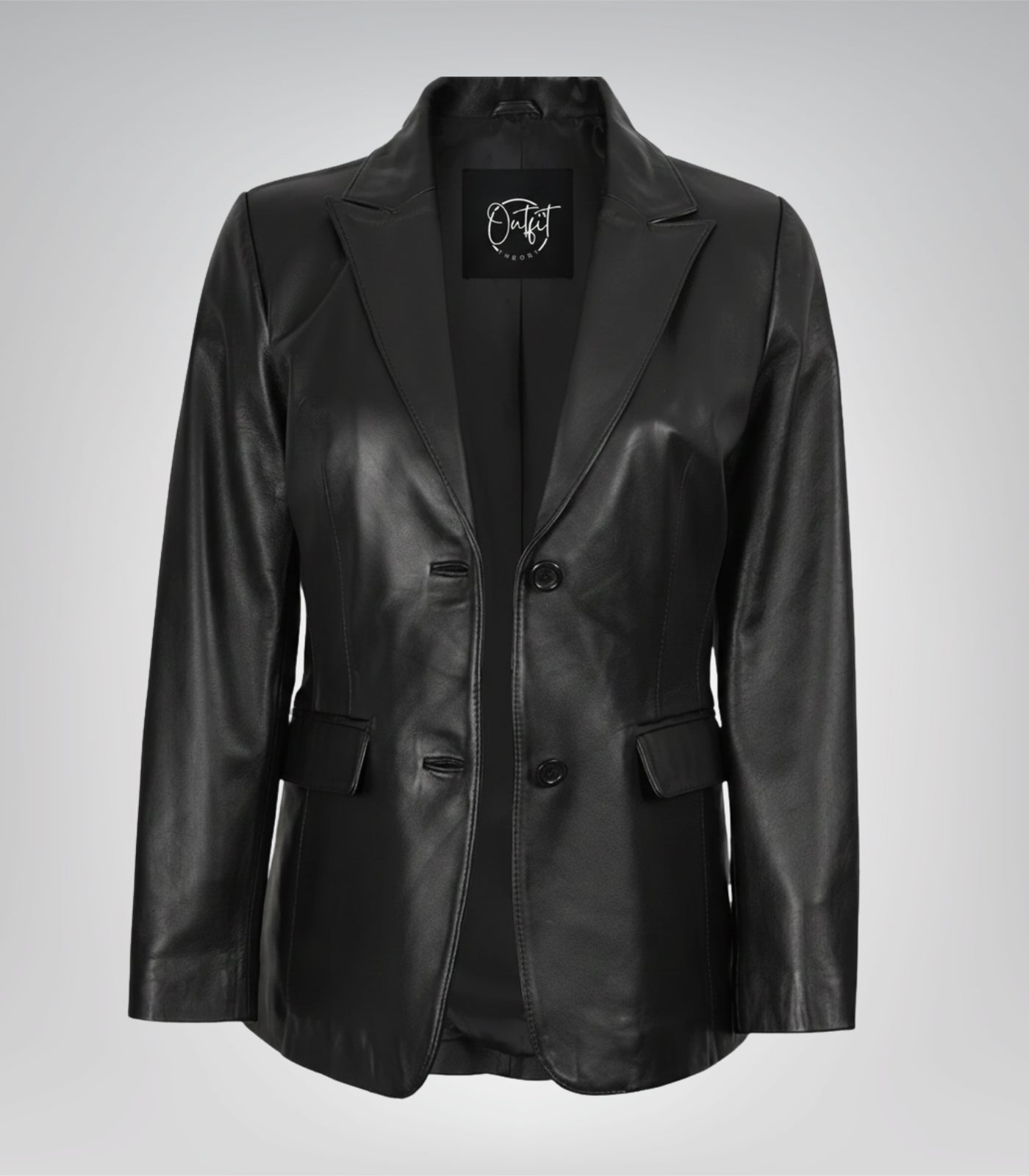 Black genuine lambskin leather blazer for women