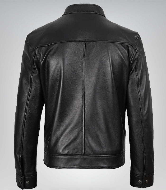 Men’s genuine black leather Harrington jacket – timeless Mike-style look