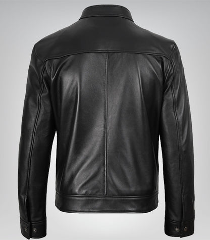 Men’s genuine black leather Harrington jacket – timeless Mike-style look