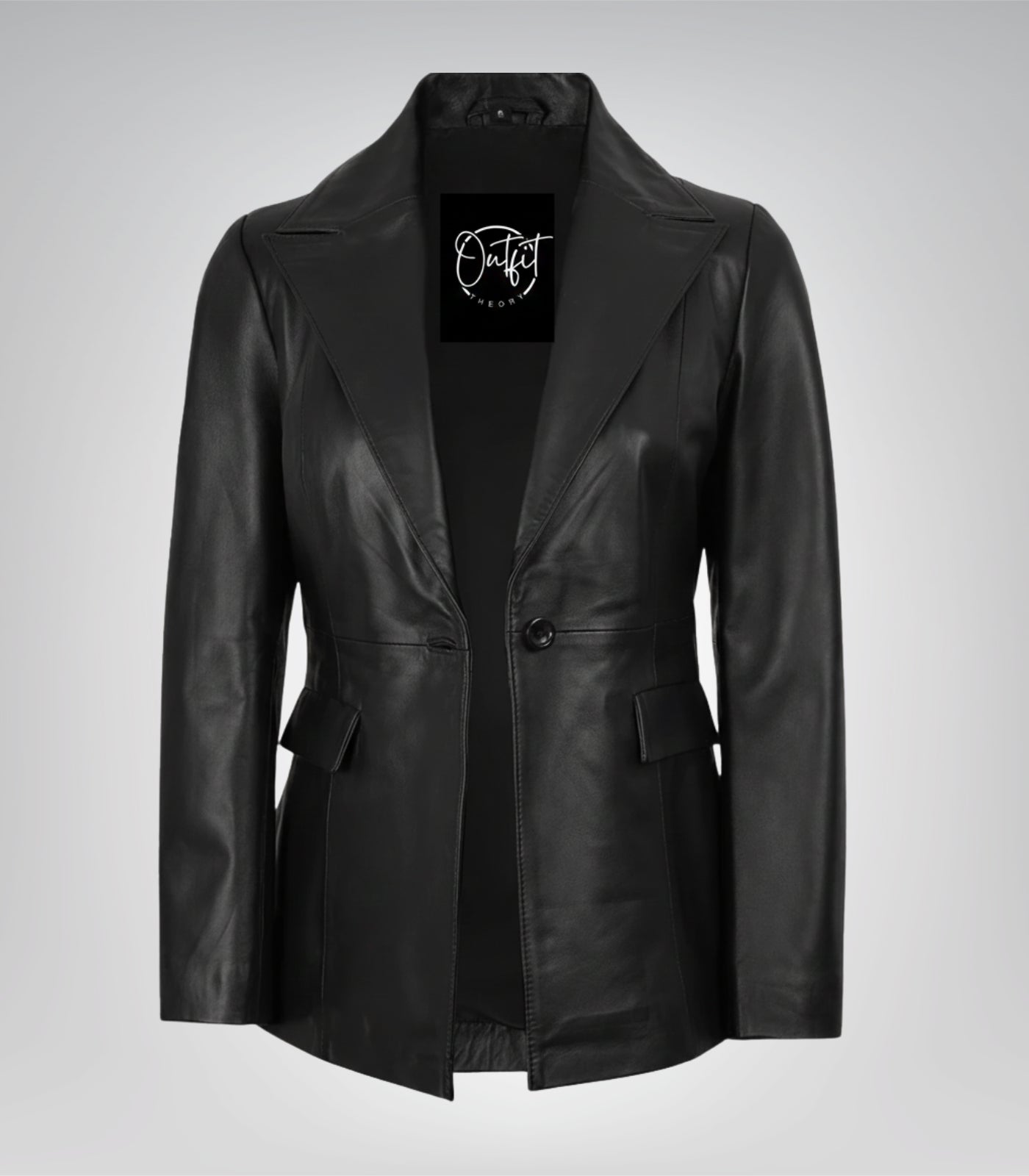 Black genuine lambskin leather blazer for women