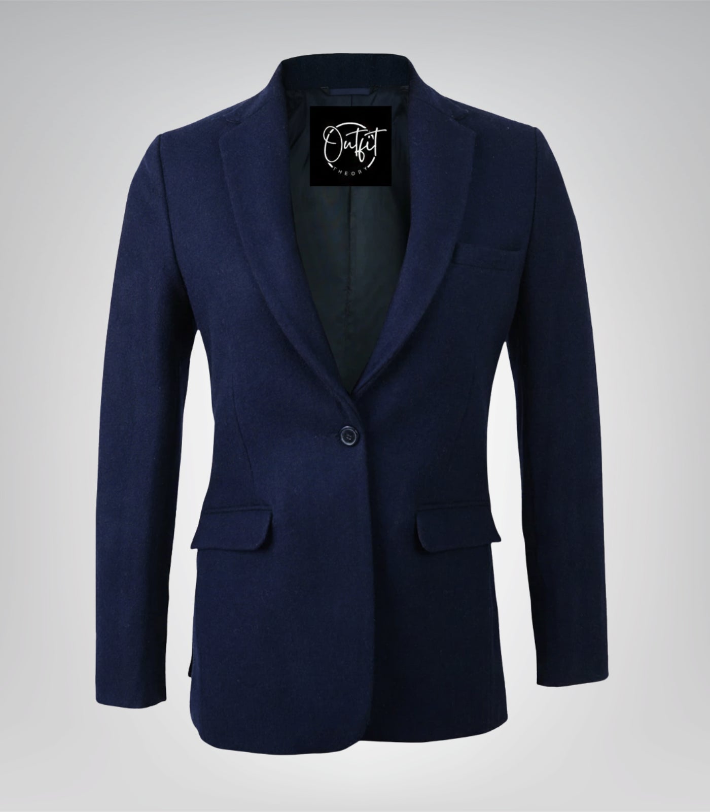 Navy blue tailored wool blend blazer for women
