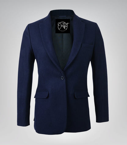Navy blue tailored wool blend blazer for women