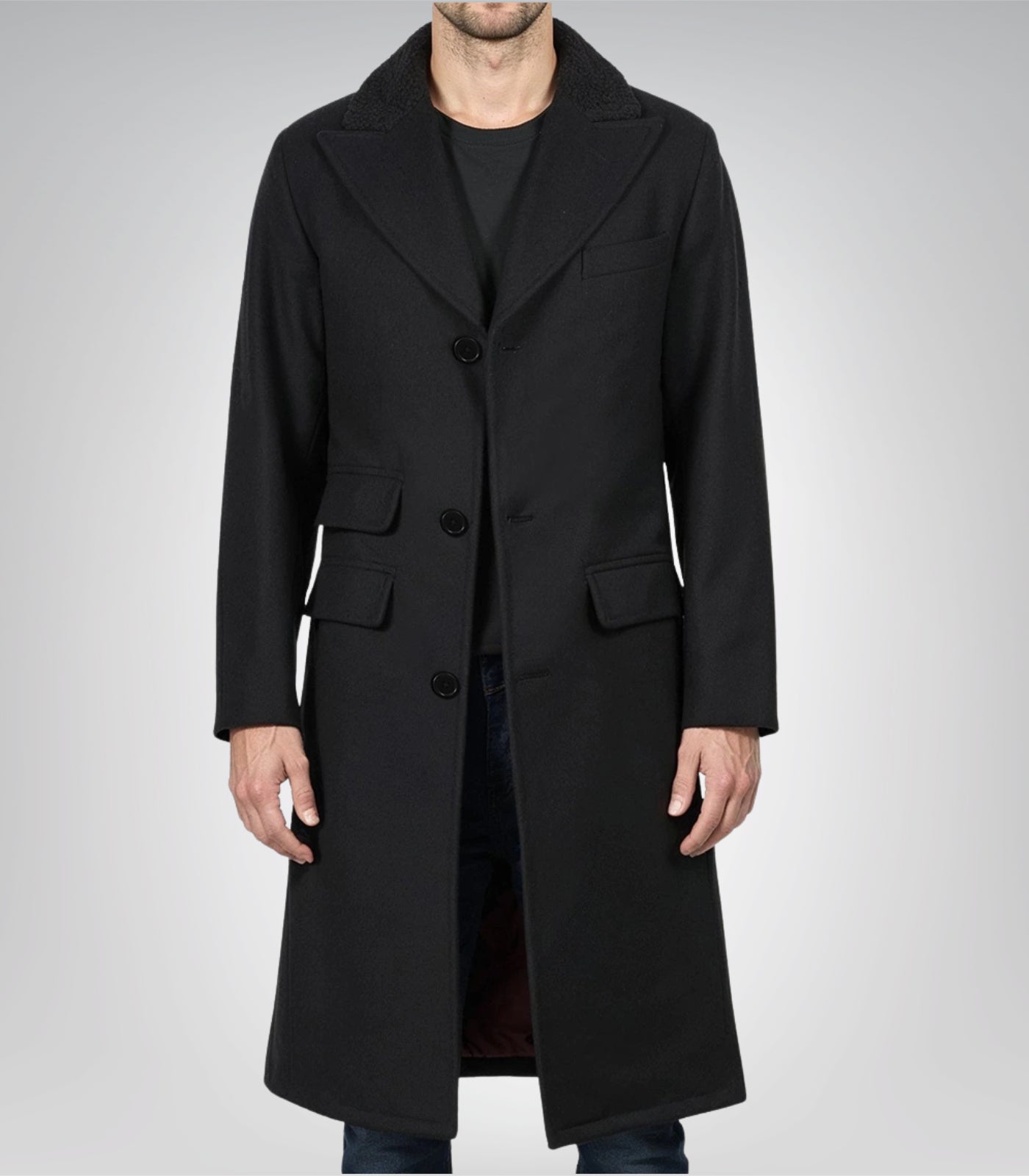 Men’s 1920s Gangster Black Wool Overcoat Shelby Style Long Coat