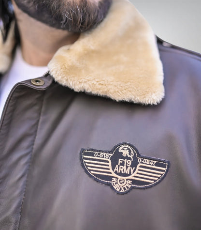 Premium men’s lambskin leather aviator jacket – removable fur collar design
