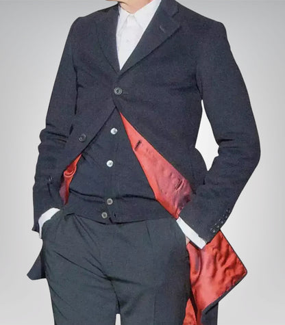 Men’s Dark Blue Wool Overcoat Twelfth Doctor Style Winter Car Coat