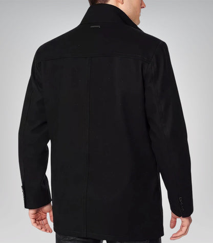 Rafferty Men’s Black Wool Car Coat Modern Fit Zip-Up Overcoat