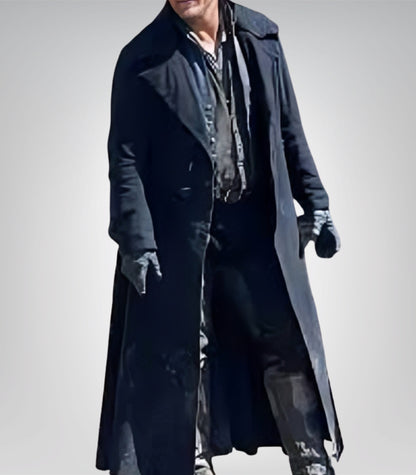 Tom Hardy Taboo Black Wool Trench Coat – Sherpa Collar Vintage Overcoat