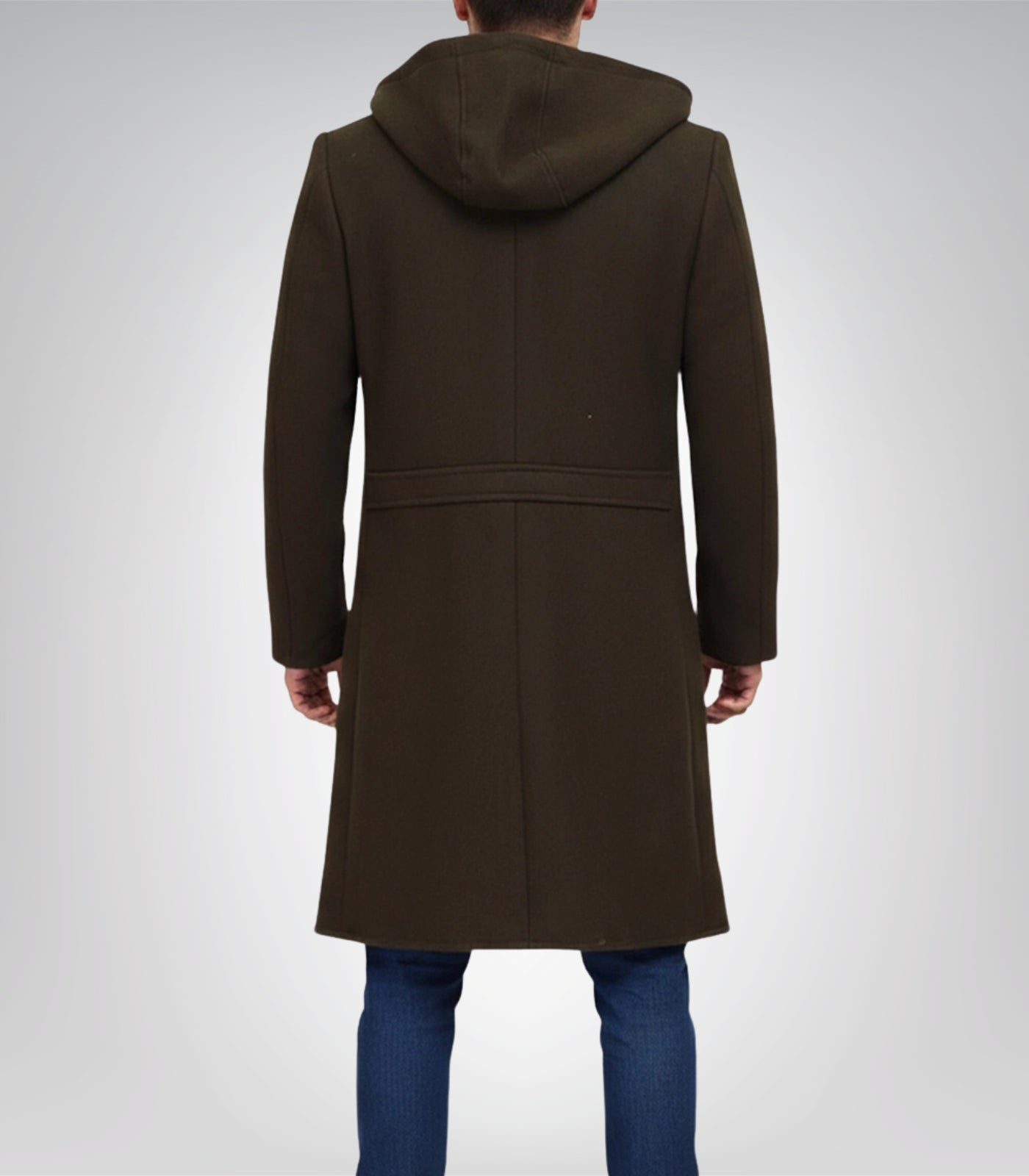 Delbert Men’s Long Olive Wool Coat Hooded Zip-Up Winter Overcoat