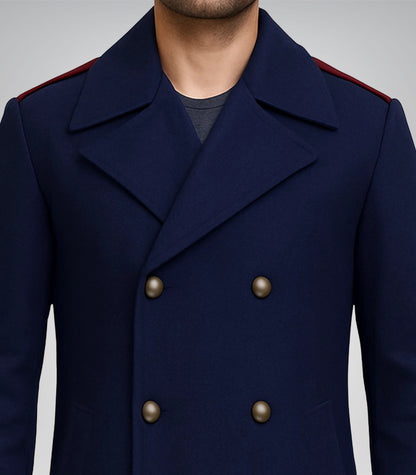 The Naval Officer Men’s Navy Double-Breasted Wool Coat Tailored Winter Overcoat