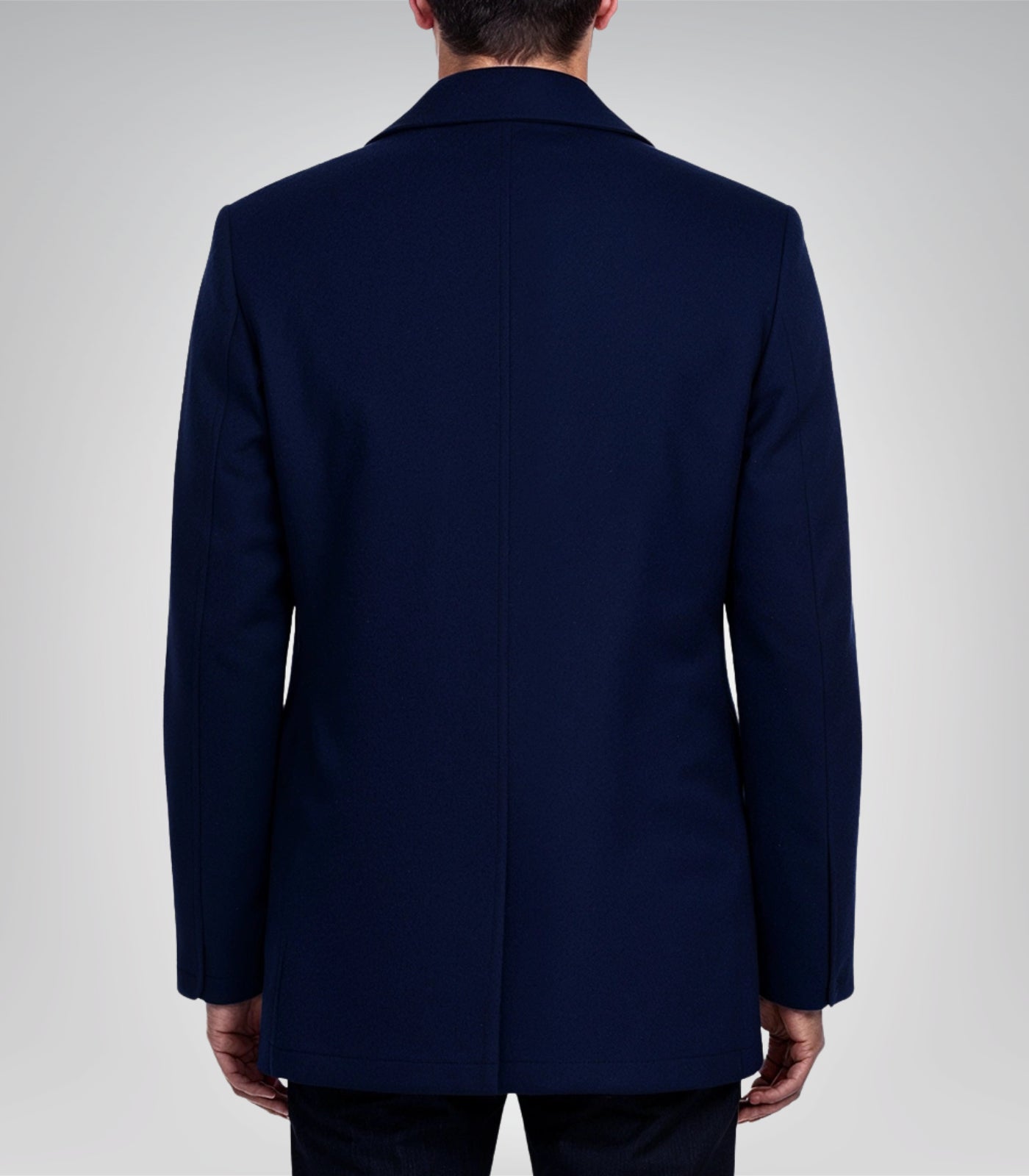Navy blue wool double-breasted peacoat for men by Gosett