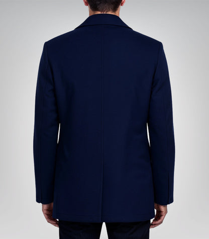 Navy blue wool double-breasted peacoat for men by Gosett