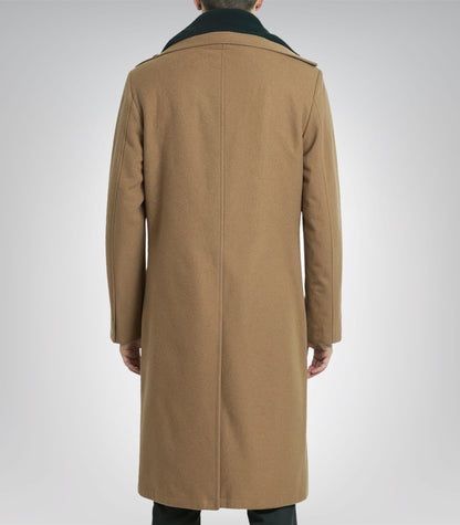Camel brown shearling wool high-collar winter coat for men by Gary