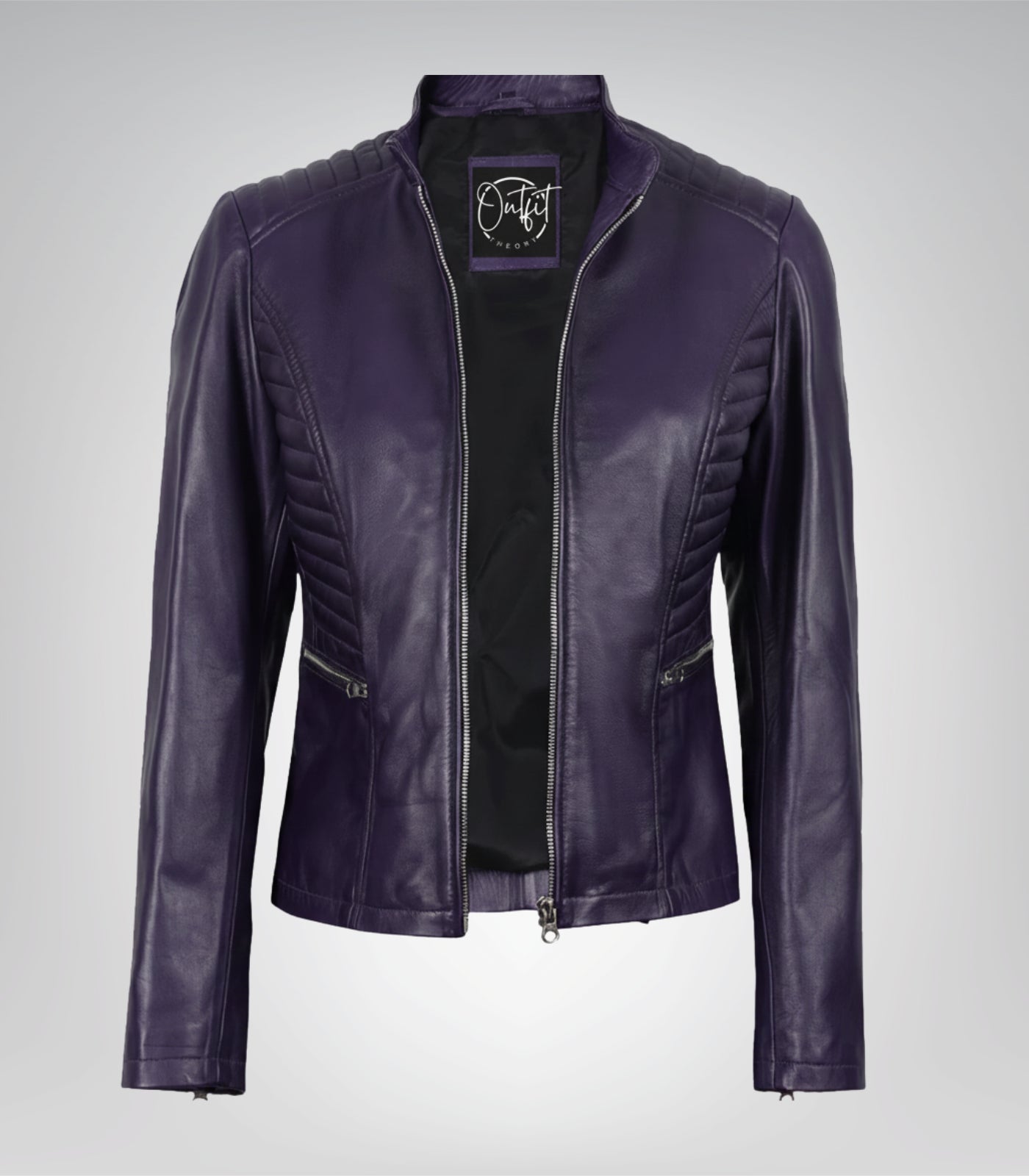 Purple real leather motorcycle jacket for women