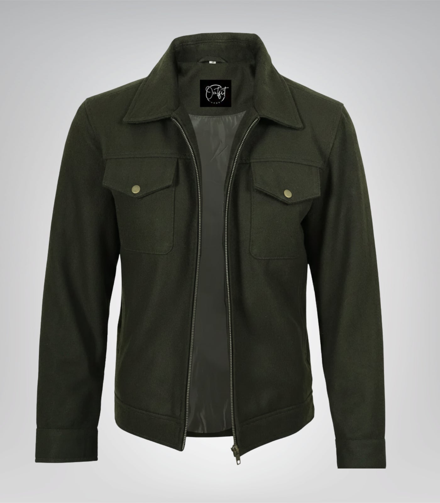 Olive green wool military-inspired winter coat for men