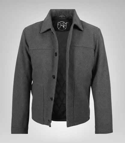 Gray wool button-up winter jacket for men by Kevin
