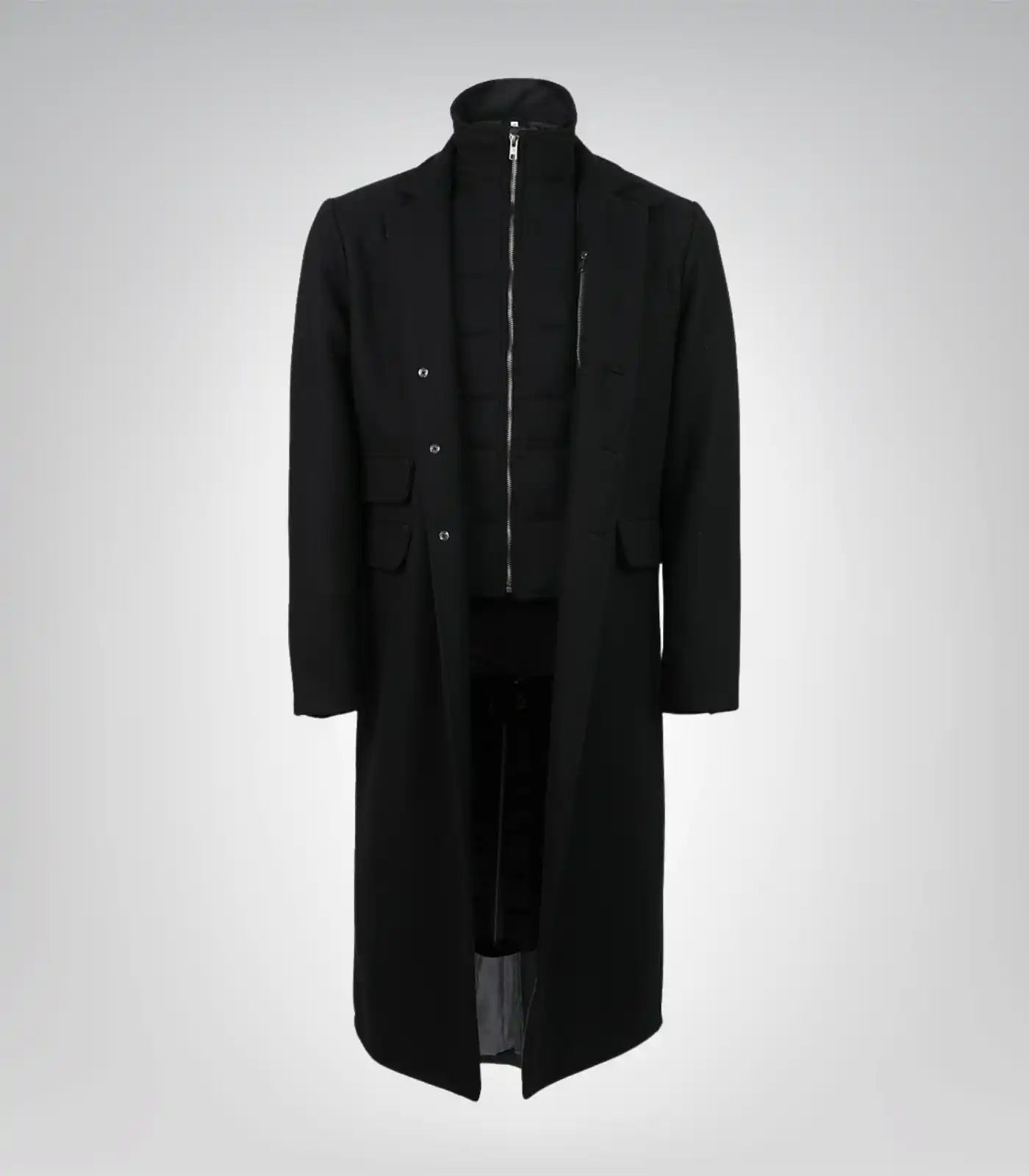 Darryl Men’s Black Notch Lapel Wool Coat with Detachable Vest