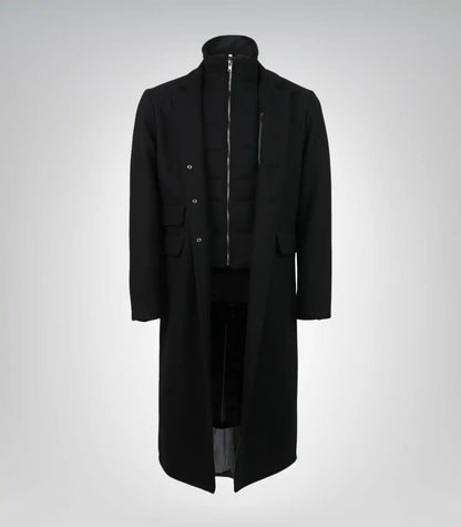 Darryl Men’s Black Notch Lapel Wool Coat with Detachable Vest