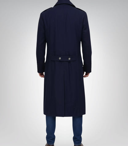 Wallace Men’s Blue Double-Breasted Wool Overcoat Classic Tailored Winter Coat