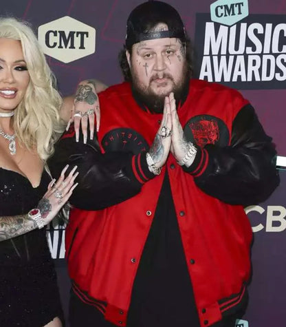2023 CMT Music Awards Jelly Roll Black and Red Varsity Jacket