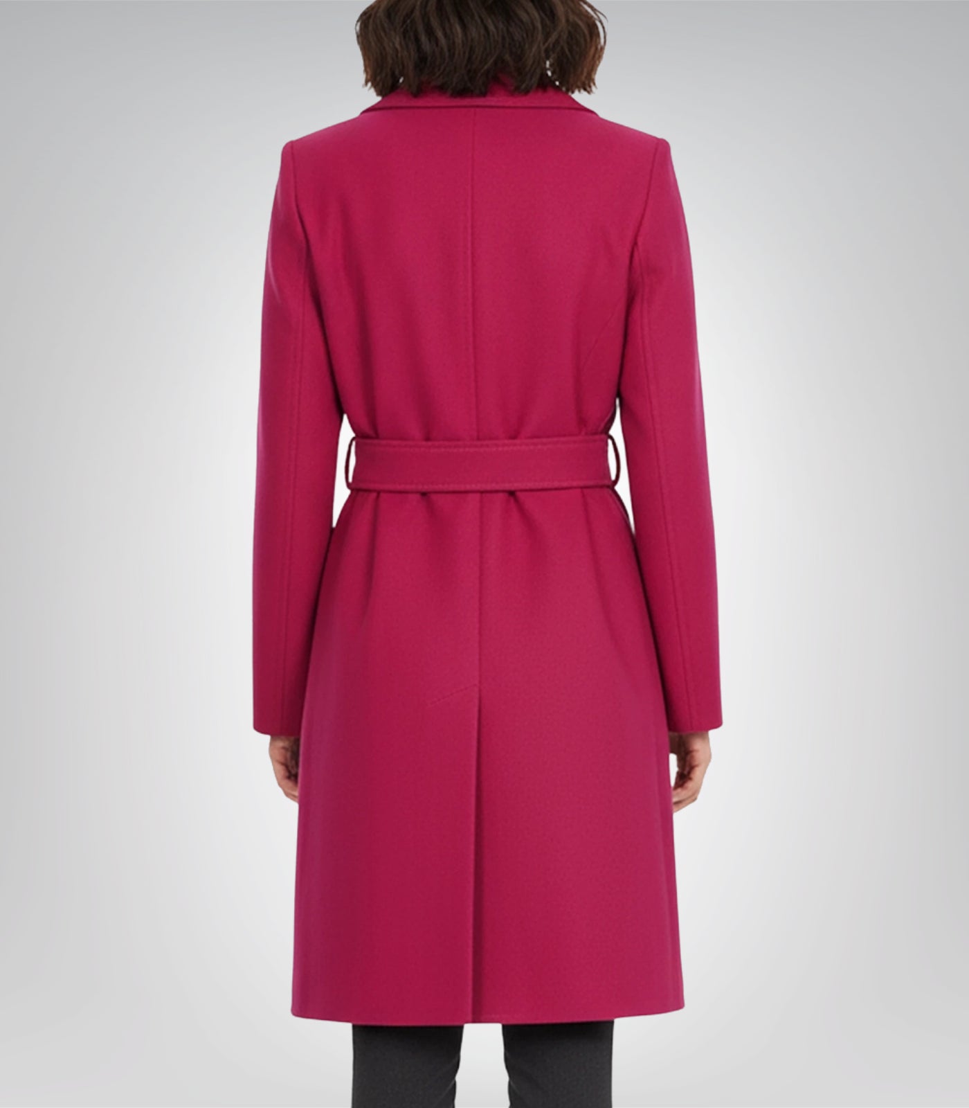 The Couture Women’s Pink Wool Long Wrap Overcoat Belted Knee-Length Winter Coat