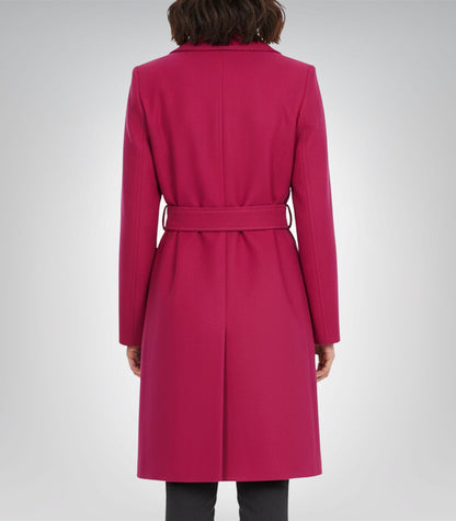 The Couture Women’s Pink Wool Long Wrap Overcoat Belted Knee-Length Winter Coat