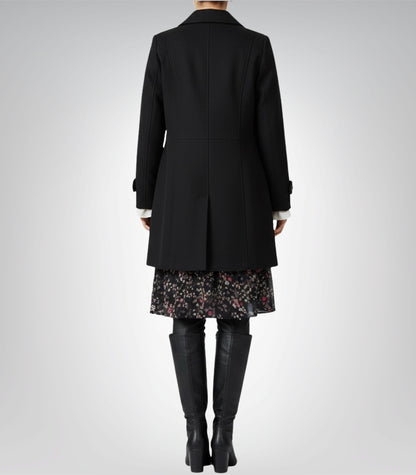 Josephine Women’s Mid-Length Black Wool Coat Cozy Winter Outerwear with Button Front