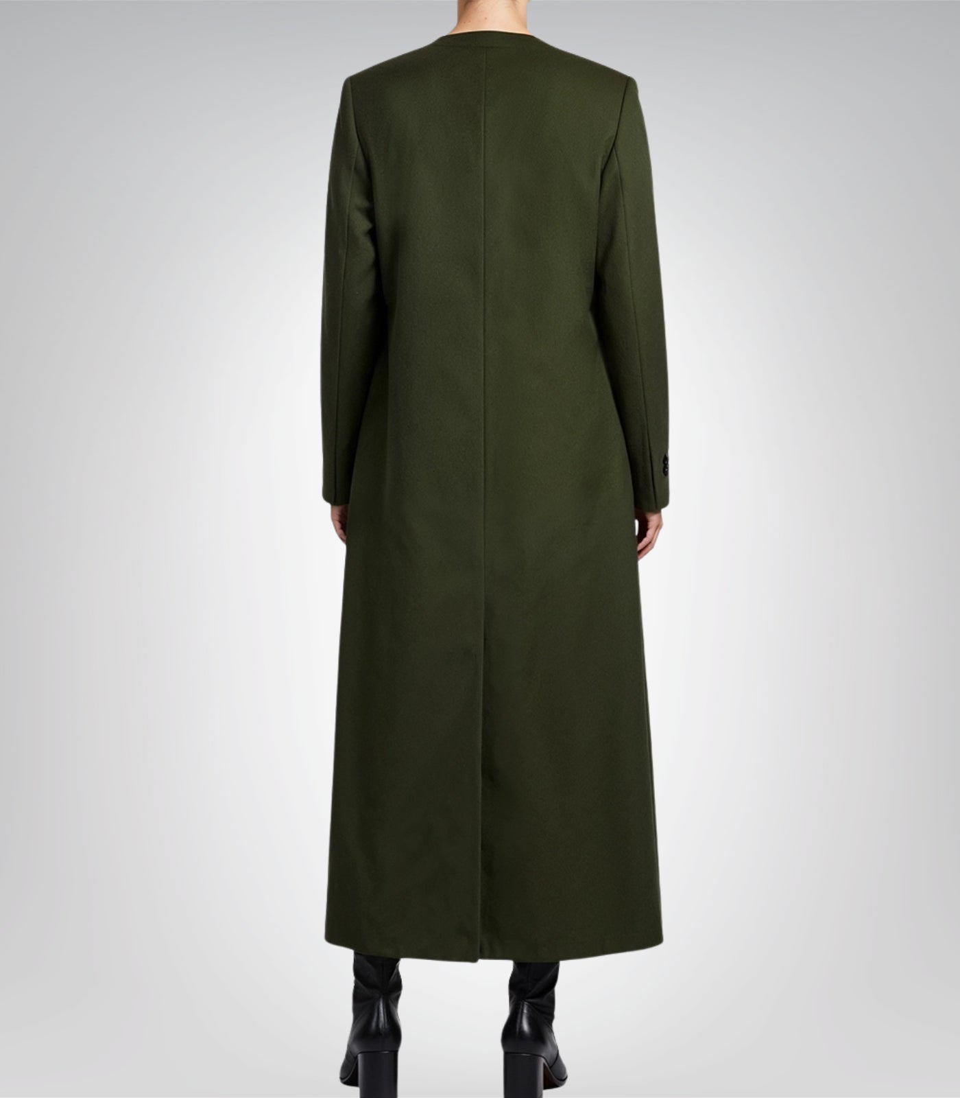 Rosario Women’s Olive Green Long Wool Coat Straight-Cut Winter Outerwear