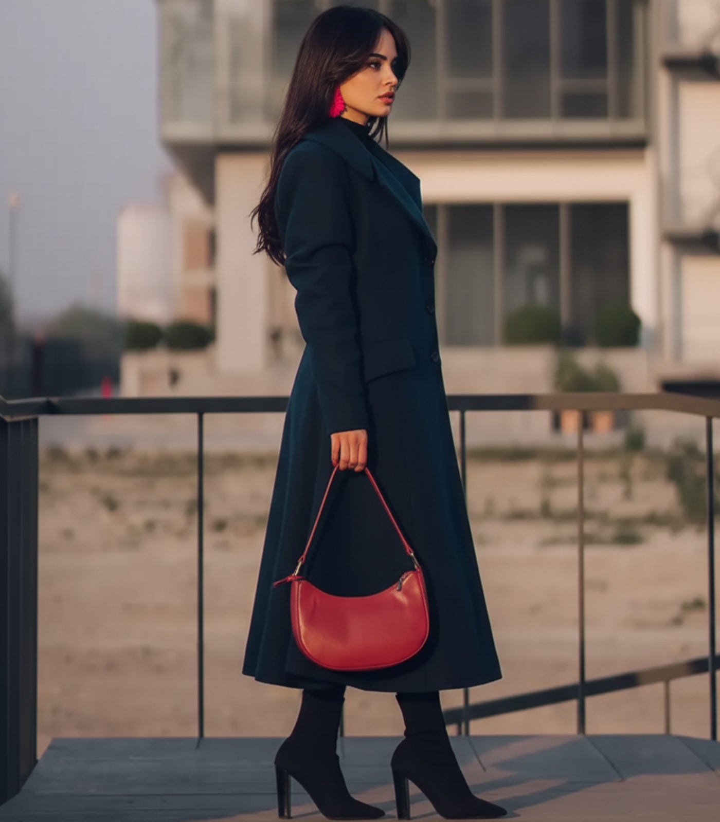 The Duchess Women’s Long Green Wool Coat Double-Breasted