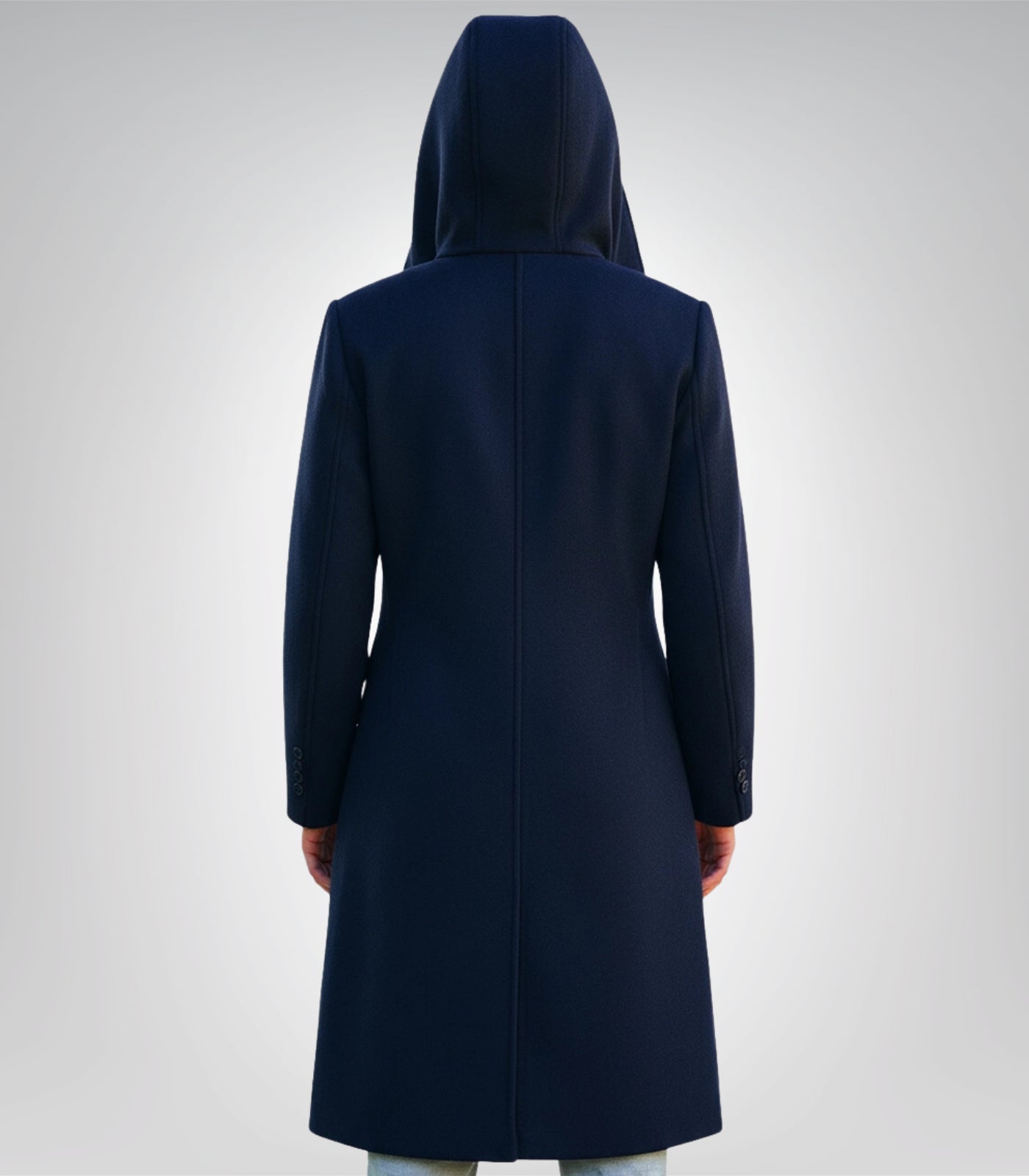 Evelyn Women’s Navy Blue Hooded Wool Coat Relaxed Fit Winter Outerwear