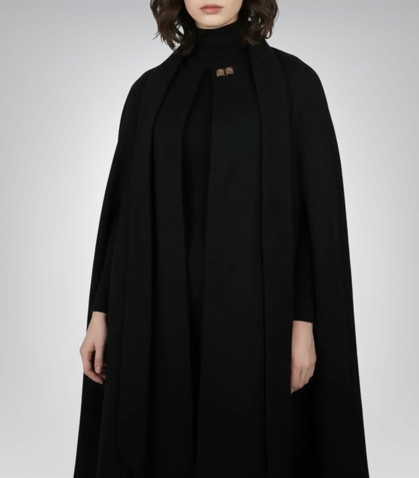 Marrie Women’s Black Long Wool Cape Coat Elegant Draped Winter Outerwear