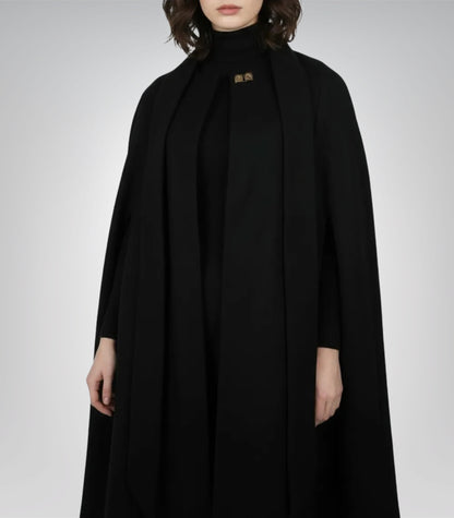 Marrie Women’s Black Long Wool Cape Coat Elegant Draped Winter Outerwear