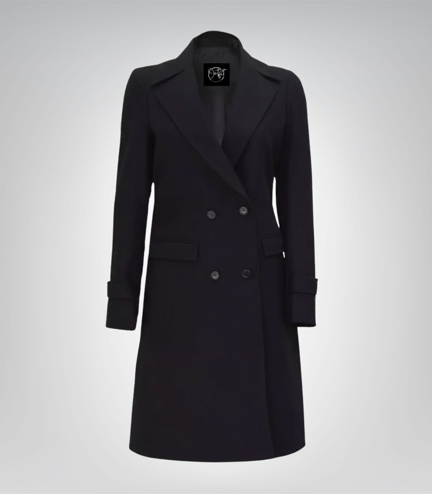 Stephany Women’s Black Double-Breasted Wool Coat Classic Winter Outerwear