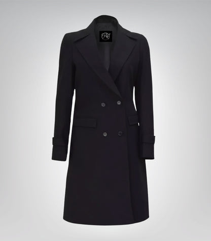 Stephany Women’s Black Double-Breasted Wool Coat Classic Winter Outerwear
