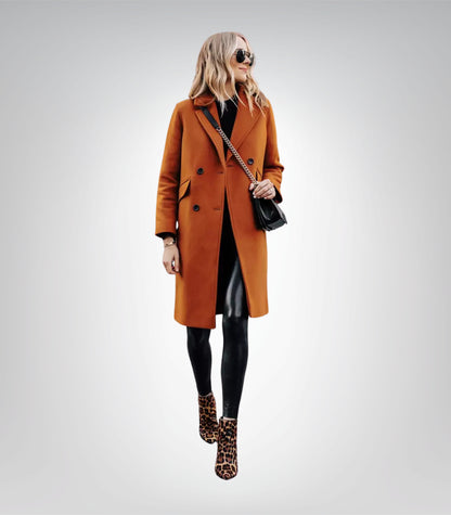 The Classicist Women’s Rust Double-Breasted Wool Coat Timeless Winter Essential