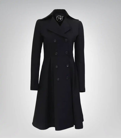 Carol Women’s Black Double-Breasted Wool Trench Coat