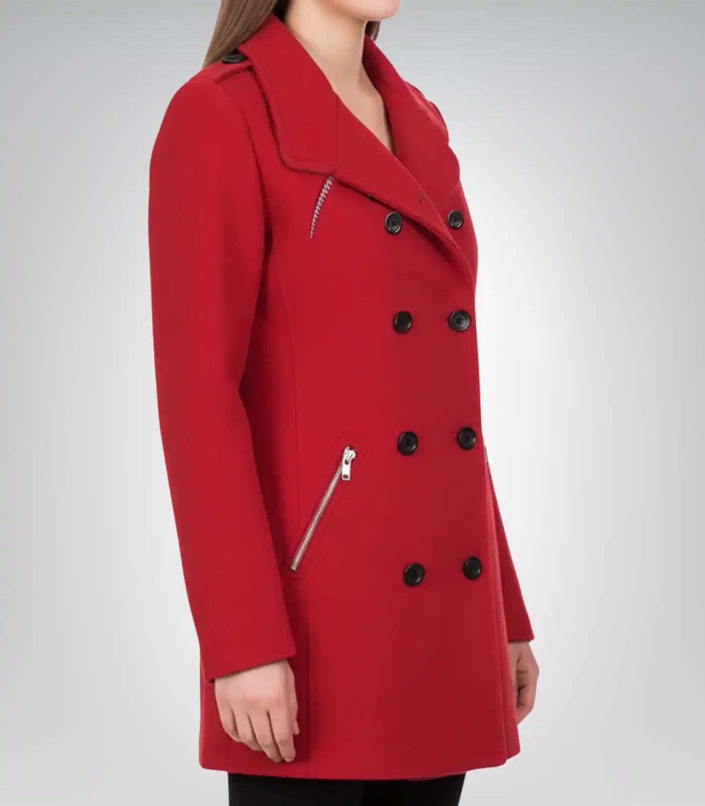 Scarlet Women’s Red Double-Breasted Wool Peacoat