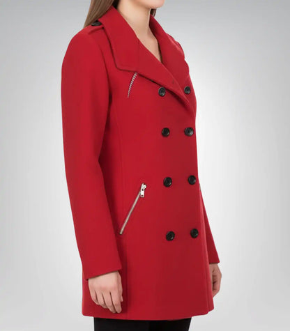 Scarlet Women’s Red Double-Breasted Wool Peacoat