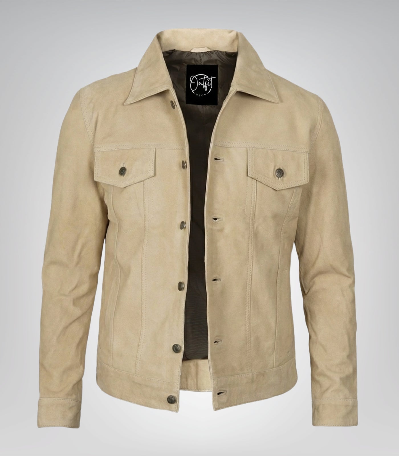 Men’s Classic Camel Real Suede Trucker Jacket Button Front Casual Style